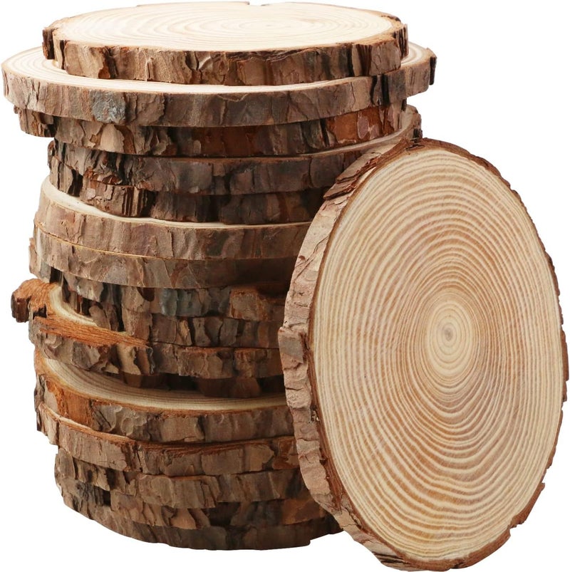 FSWCCK 17 PCS Unfinished Wood Slices for Centerpieces - 5.1-5.5 Inch,Round Natural Discs with Tree Bark, Wooden Cookies Circles for Crafts Christmas Ornaments, Rustic Wedding Decor,Table Decoration - Image 1